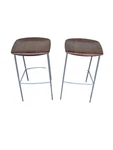 Gunlocke Convo Stools: Solid Ash Wood Seat, Grey Industrial Frame - Pair. Fixed Price $400.00.