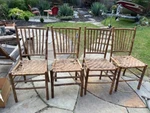 Antique Early Carved Back Solid Wood Cane Seat Bottom Chair Spindle Lower Braces. Fixed Price $425.00.