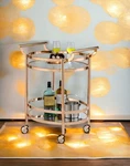 Lakelyn Clear Glass & Rose Gold Finish Serving Cart. Fixed Price $328.00.